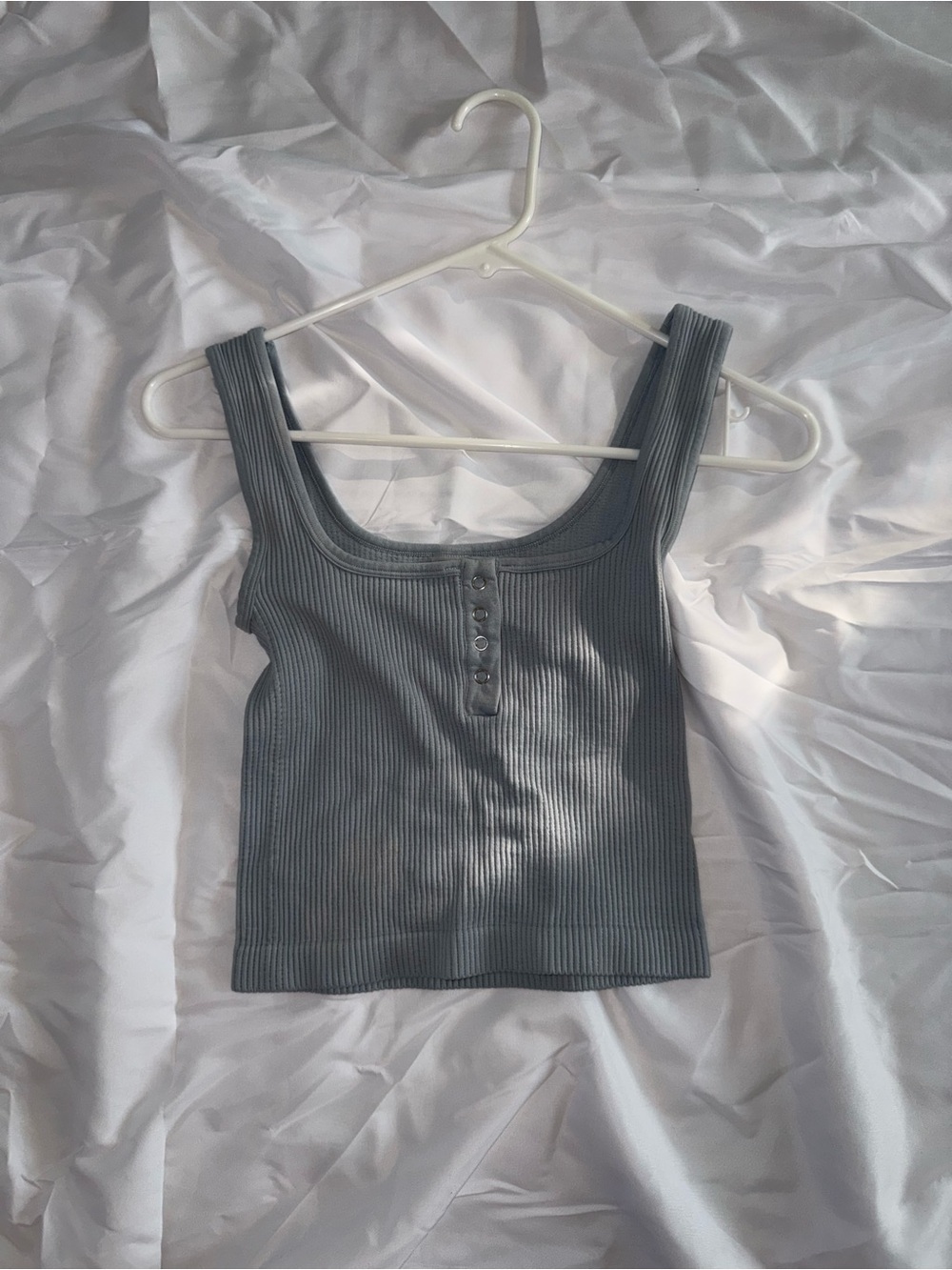 Ribbed Scoop Henley Tank Top in Charcoal Gray